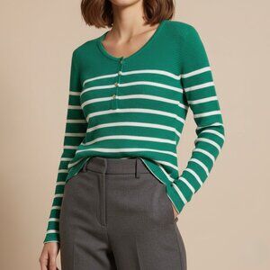 J.Crew Thermal Henley  Striped Long Sleeve Top